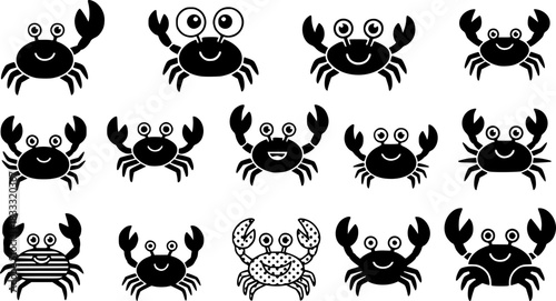 Cute crab icons in monochrome millennial style