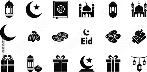 ICollection of islamic icons representing ramadan and eid celebrations