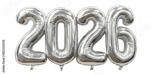 Silver Number Balloons 2026 isolated on a transparent background
