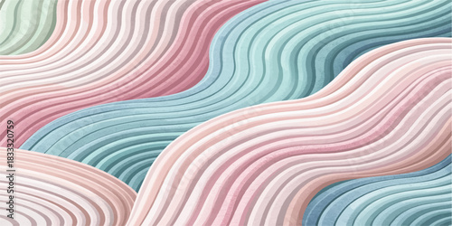 Flowing Pastel Lines in Pink, Blue, and Green Ripple Across the Canvas, Evoking Serenity, Motion, and the Gentle Harmony of Abstract Topographic Dreamscapes