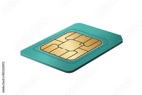 Mobile sim card with gold chip isolated on transparent background illustration