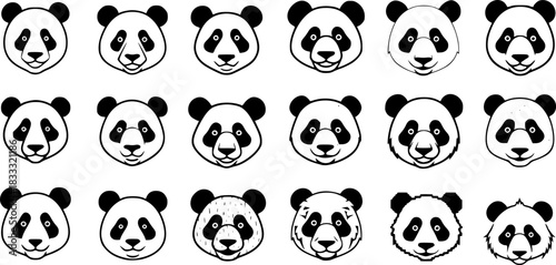 Variety of panda faces in distinct artistic styles for creative projects