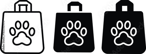 Pet Store Animal Food Supply Shopping Bag Paw Print Vector Silhouette and Pictogram..eps