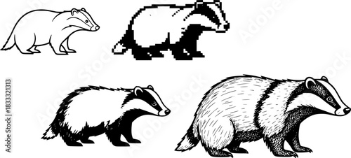 Diverse skunk designs: silhouette, pixel art, and more