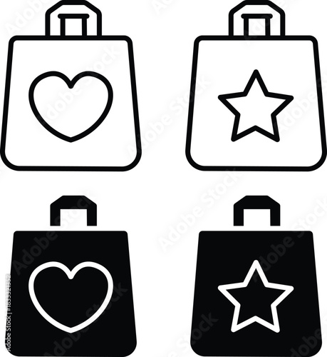 Shopping Or Gift Bag With Heart And Star Favorite Store Vector Silhouette and Pictogram..eps