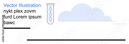Biotechnology, cloud storage, digital research, science innovation, medical progress, data analysis. DNA strand in a test tube alongside cloud graphic. Biotechnology and cloud storage visually
