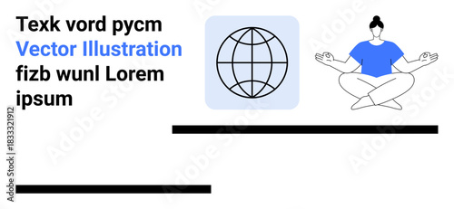 Global communication, mindfulness exercises, online education, wellness, personal balance, holistic health. Globe icon and person meditating. Global communication and mindfulness exercises concept