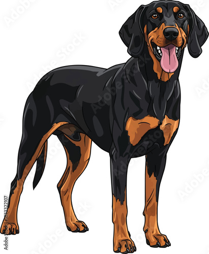 Hungarian Hound dog standing happy panting illustration
