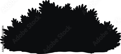 Simple black silhouette of a dense rounded shrub on a white background