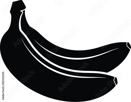 Simple black and white illustration of a bunch of curved bananas