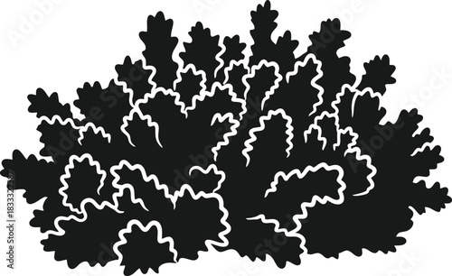 A black and white illustration of a dense rounded shrub or bush silhouette