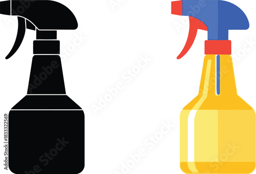 Spray bottles in contrasting styles a colored and a silhouette version