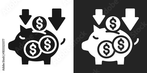 Money Saving Icon In Black And White Glyph Style