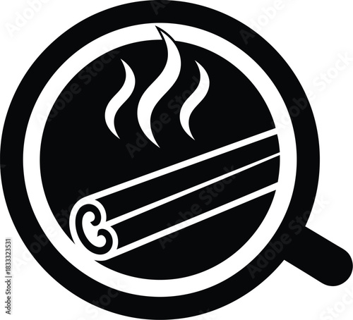 A simple black and white icon displaying a cup of coffee with steam