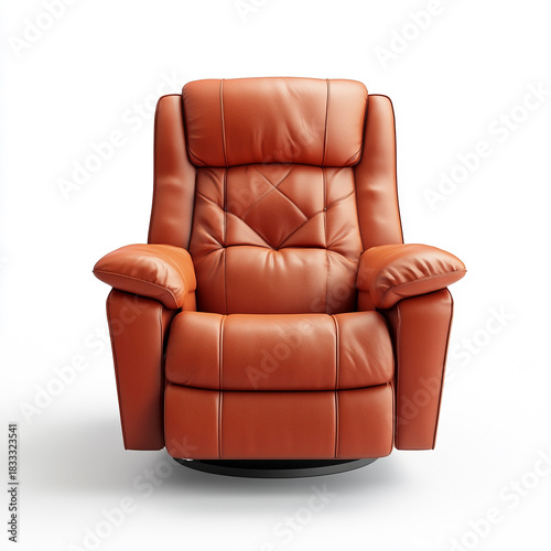 Gemütlicher lederner Liegesessel, Loungesessel, freigestellt vor weißem Hintergrund, Generative AI