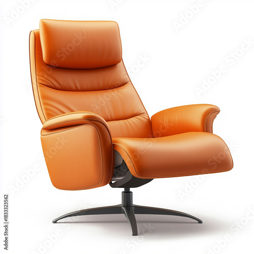 Gemütlicher lederner Liegesessel, Loungesessel, freigestellt vor weißem Hintergrund, Generative AI