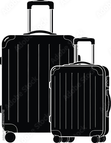 Black suitcases a larger and smaller one are standing closely together