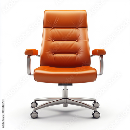 Gemütlicher Bürostuhl aus braunem Leder, Chefsessel, freigestellt vor weißem Hintergrund, Generative AI