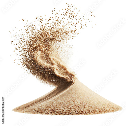 Düne, Sandhügel mit einer Sandwolke, freigestellt vor transparentem Hintergrund, Generative AI