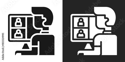 Video Conference Icon In Black And White Glyph Style
