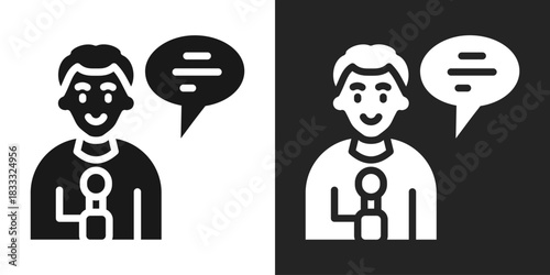 News Reporter Icon In Black And White Glyph Style