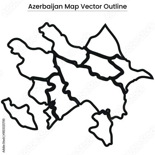 Azerbaijan Map Vector Outline Editable Country Silhouette with Regions.