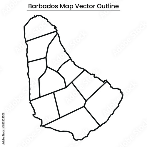 Barbados Map Vector Outline  Editable Country Silhouette with Parish Borders