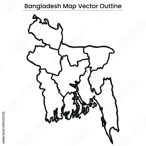 Bangladesh Map Vector Outline Editable Country Silhouette with District Borders