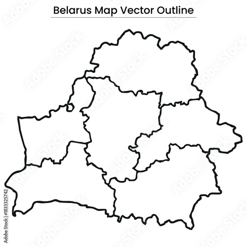 Belarus Map Vector Outline Editable Country Silhouette with Regions