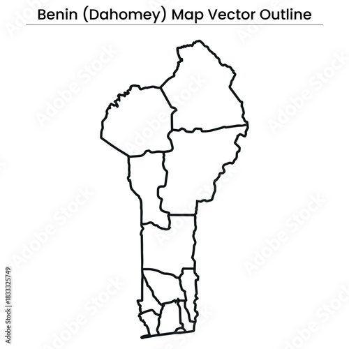 Benin Map Vector Outline Editable Country Silhouette with Department Borders (Dahomey)