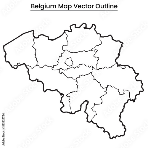 Belgium Map Vector Outline Editable Country Silhouette with Province Borders