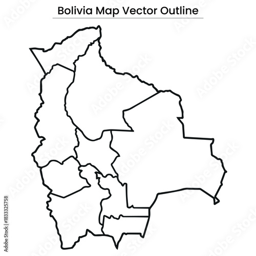 Bolivia Map Vector Outline Editable Country Silhouette with Department Borders