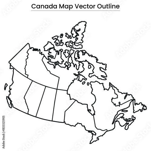 Canada Map Vector Outline Editable Country Silhouette with Province Borders