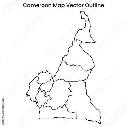 Cameroon Map Vector Outline Editable Country Silhouette with Region Borders