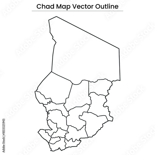 Chad Map Vector Outline Editable Country Silhouette with Region Borders