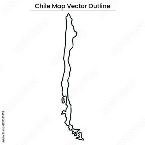 Chile Map Vector Outline Editable Country Silhouette with Region Borders