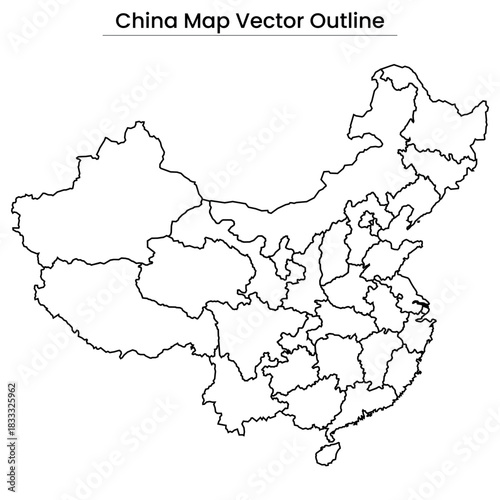 China Map Vector Outline Editable Country Silhouette with Province Borders