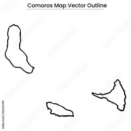 Comoros Map Vector Outline Editable Country Silhouette with Island Borders