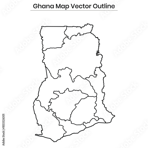 Ghana Map Vector Outline Editable Country Silhouette with Regions
