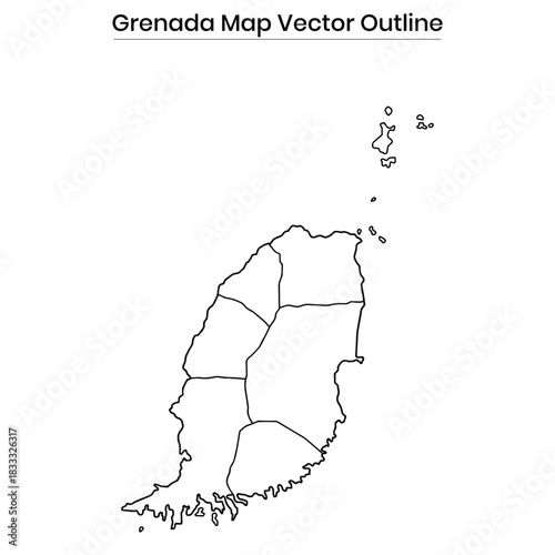 Grenada Map Vector Outline  Editable Country Silhouette with Islands
