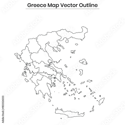 Greece Map Vector Outline Editable Country Silhouette with Regions and Islands