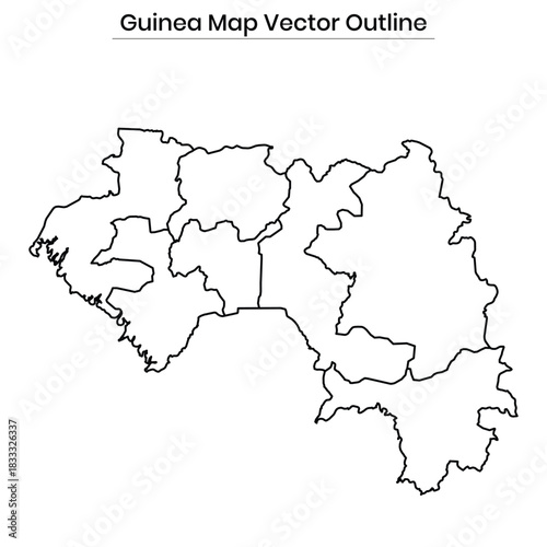 Guinea Map Vector Outline Editable Country Silhouette with Regions