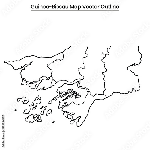 Guinea-Bissau Map Vector Outline Editable Country Silhouette with Regions and Islands