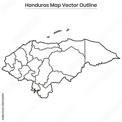 Honduras Map Vector Outline Editable Country Silhouette with Departments