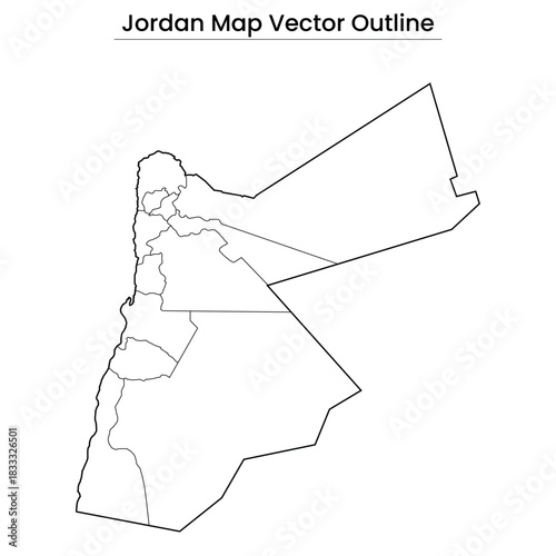 Jordan Map Vector Outline  Country Border, Provinces, Editable Line Art
