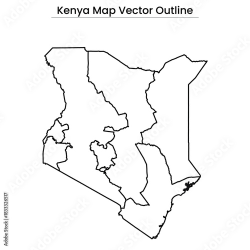 Kenya Map Vector Outline Country Border, Counties, Editable Line Art
