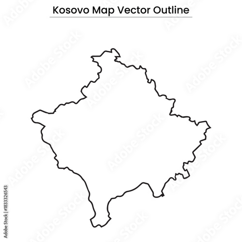 Kosovo Map Vector Outline Country Border, Municipalities, Editable Line Art