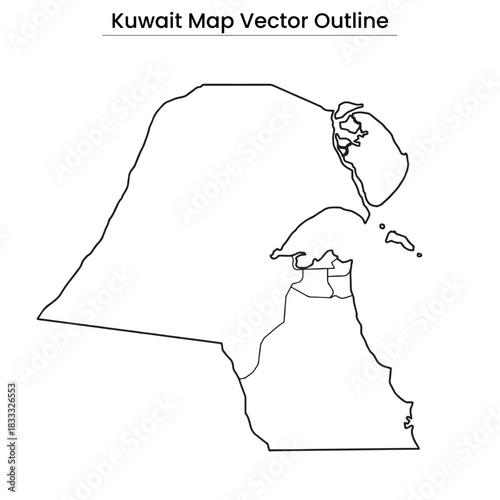 Kuwait Map Vector Outline Country Border, Regions, Editable Line Art