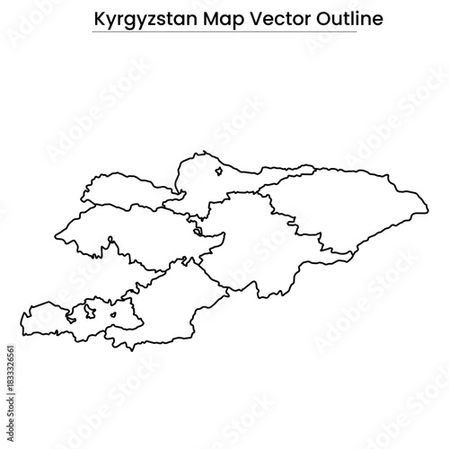 Kyrgyzstan Map Vector Outline  Country Border, Regions, Editable Line Art