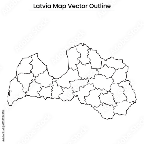 Latvia Map Vector Outline Editable Country Silhouette with Regions